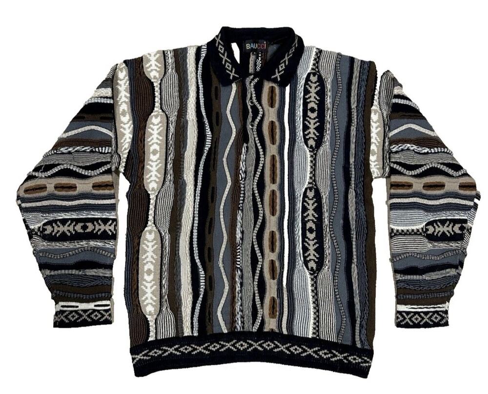 Vintage Baucci Sweater Men's Coogi Grey Style 90s Geometric L
